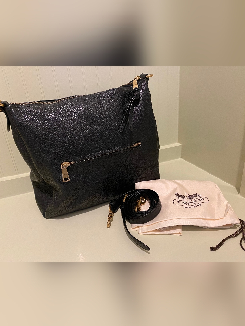 Coach Black Pebbled Leather Shoulder Bag with Gold Hardware